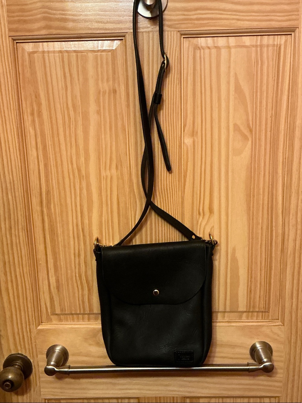 Classic Black Leather Crossbody Bag with Flap by Kingdom Leather Vermont